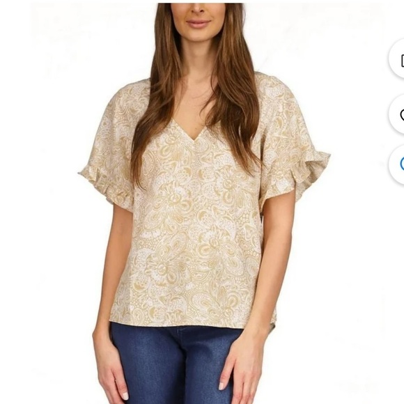 Michael by Michael Kors Paisley Print Ruffled Sleeve Top sz 0X - Picture 8 of 11
